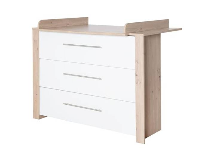 roba Wickelkommode Malo inkl. abnehmbarem Wickelaufsatz - Wickeltisch mit 3 Schubladen inkl. Metallgriffen - Holz weiß/Dekor Artisan Eiche
