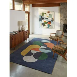 Wollteppich handgewebt HULL-Beverley, geometrisch, Dunkelblau, 120 x 170 cm