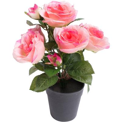 Kunstblume BOTANIC-HAUS "Rosenbusch", pink, B:20cm H:27cm T:20cm Ø:20cm, Kunststoff, Kunstpflanzen