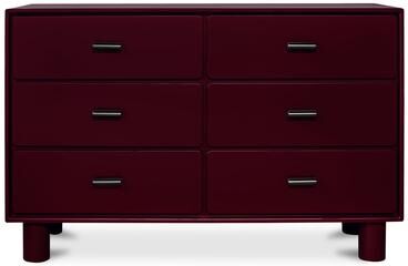 NADAAL STUDIOS Saryn Dresser, Six Soft-Close Drawers with Open Shelf and Sculptural Legs, Deep Red