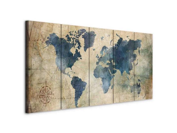 Leinwandbild Retro Map Blau Beige B: 100 cm
