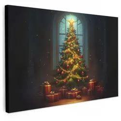LEINWANDBILD Weihnachtsbaum - Geschenk - Winter XXL 150x100 cm
