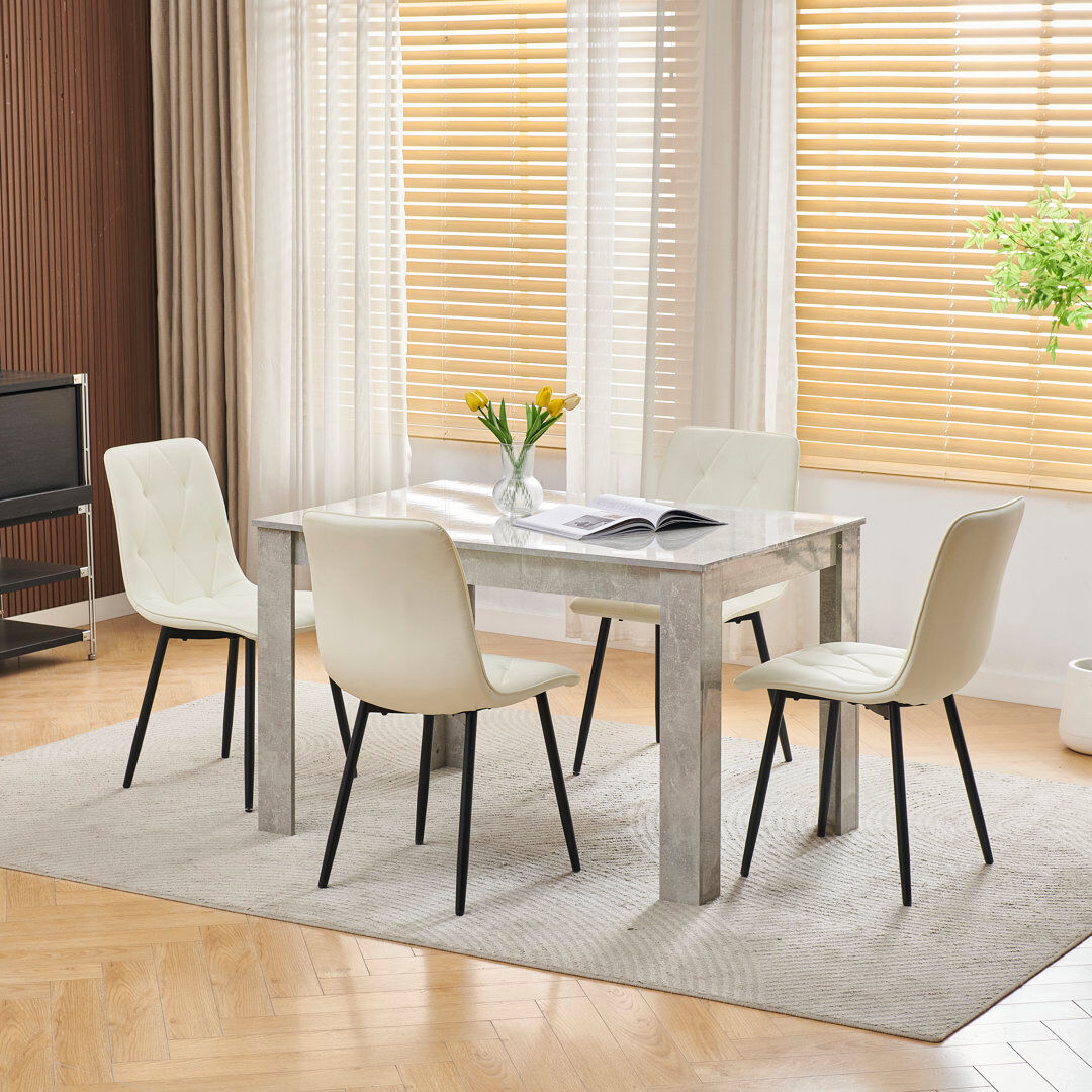 Brayden Studio 4 -Person Modern Wood Dining Set Pu Diamond Lvory