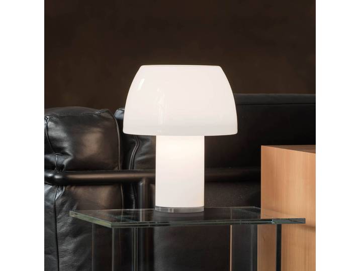 Nemo LED-Akku-Tischleuchte Lorosae, weiß, Glas, IP54, USB dimmbar, weiß / opal, Glas