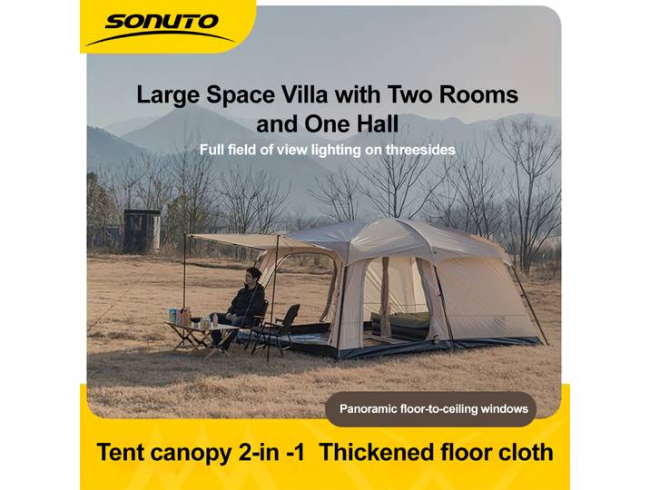 Tente de camping familiale instantanée Sonuto, imperméable, double couche, 2 chambres, spacieuse, grande tente pour les voyages en plein air, la plage, la voiture