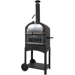 Mendler Holzkohlegrill HWC-N15, Pizzaofen Kaminofen, Grillrost Holzkohlerost Pizzastein, Stahl schwarz hochtemperaturlackiert