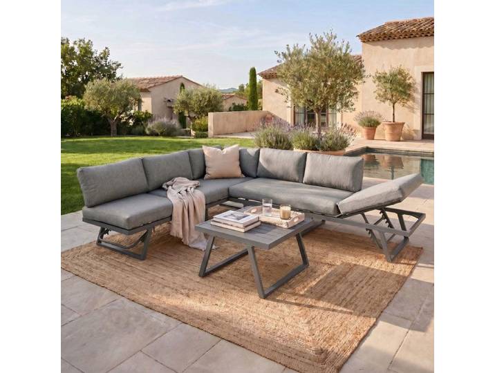 Salon de jardin fonctionnel modulable en aluminium 6 personnes