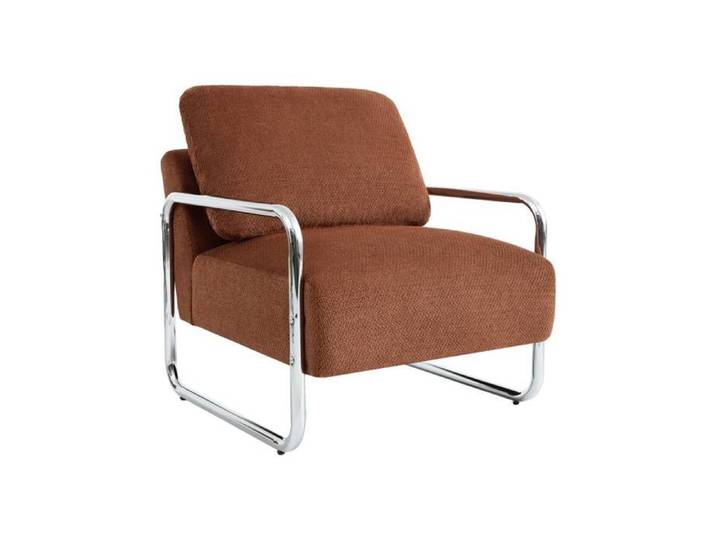 Fauteuil vintage tissu chenille armature chromée brique - Joe