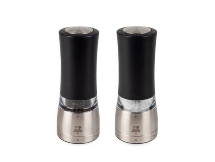 PEUGEOT - Set Daman u‘Select 16 cm (Elektrische Pfeffermühle + Salzmühle) - 6 Mahlgrade - Zirlion-Mahlwerk für pulverfeines Salz - Edelstahl - Französisches Know-how - Mit irisierend schwarzem Finish