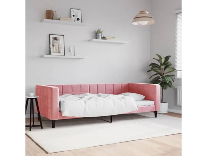 2 in 1 Tagesbett Samt Schlafsofa Wohnzimmer Gästebett Rosa 90 x 200 cm Tagesbett Rosa 90x200 cm Samt Schlafsofa mit Bettkasten Metallgestell Gästebett Tagliege Modernes Design
