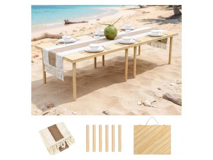 Qulamrdk Camping Tisch Klappbar Faltbarer Outdoor Niedrige HöHe Picknicktisch Im Kofferdesign mit Tragegriff Einfache Montage Abnehmbare Tischbeine füR Camping(228x76x43cm/90x30x17in)