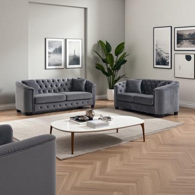 ZWYO HOSIMU Velvet 5-Piece Combination Sofa Set with 3-Seater, 2-Seater, Nailhead Trim and Plastic Feet
