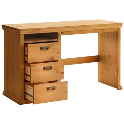 Schreibtisch OTTO HOME "Konrad", beige (natur), B:129cm H:76cm T:48cm, Tische, Schreibtisch, aus zertifiziertem Massivholz, mit Schubladen, Breite 129 cm