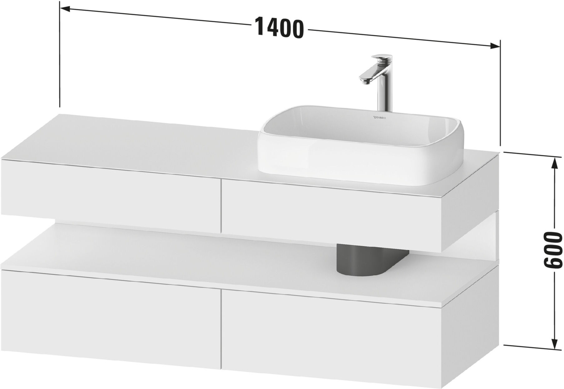 Duravit Waschtischunterschrank Qatego 140x55x60cm, E na/we m, Pl, Beck. re (QA4766030180000)