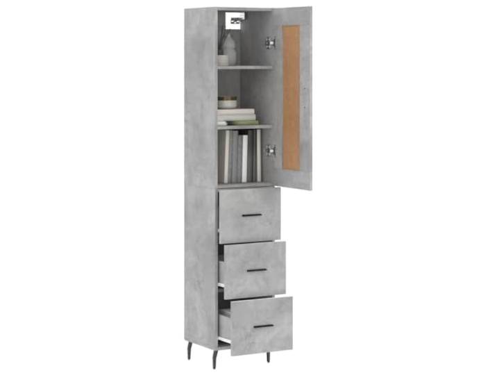 KTHLBRH Anrichte grau Beton 34,5 x 34 x 180 cm Holz mehrschichtig 180 cm hohes Möbelstück, modernes Sideboard, Metallfüße, großer Stauraum