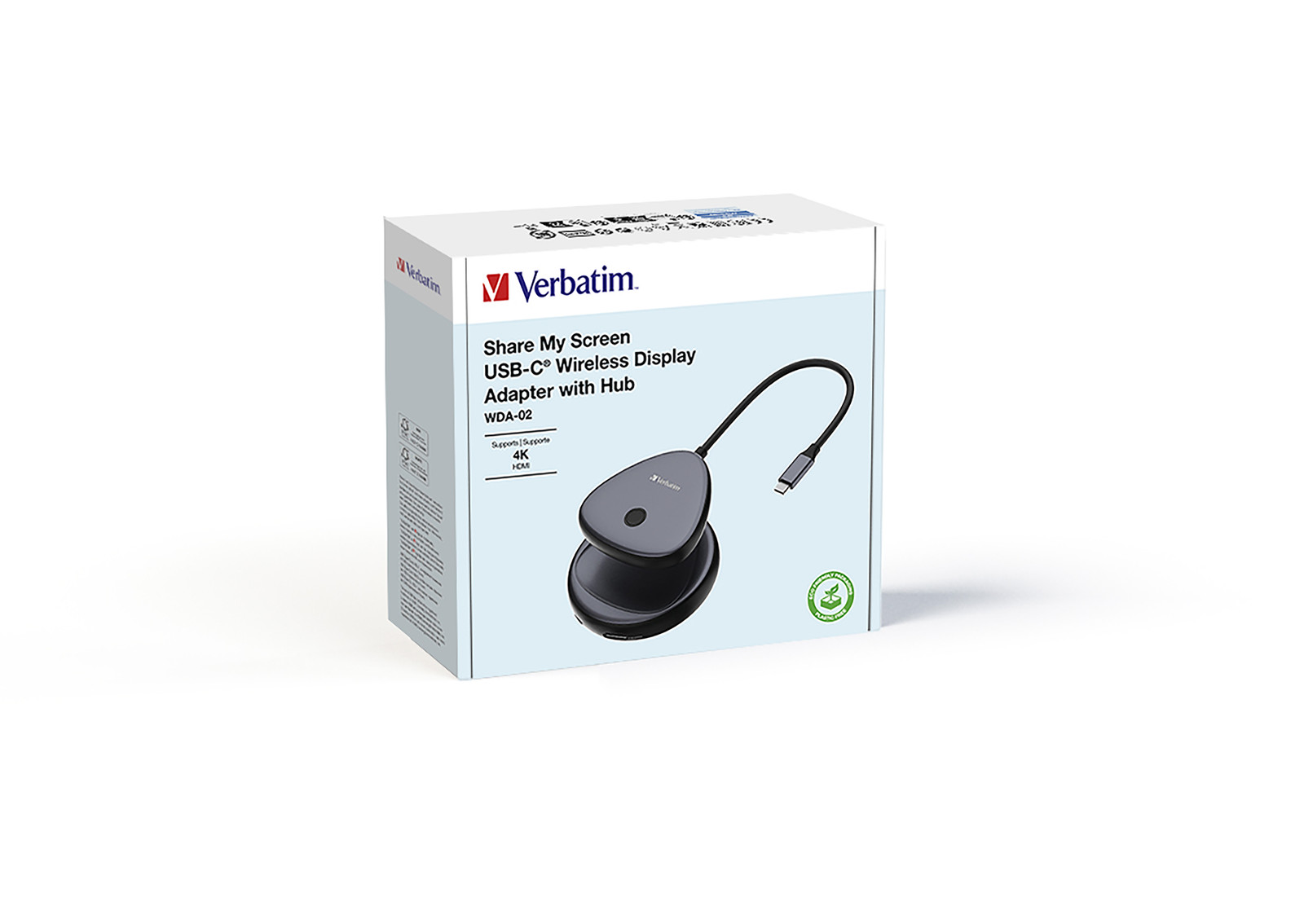 Verbatim 32147 Share My Screen USB-draadloze 4K adapter met hub, model WDA-01, zwart