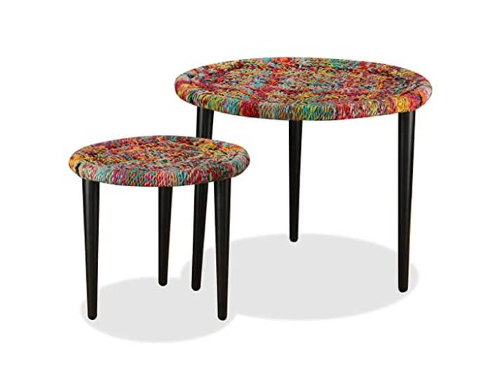 vidaXL Couchtisch Set 2-TLG. Satztisch Beistelltisch Wohnzimmertisch Kaffeetisch Sofatisch Teetisch Tisch Chindi-Gewebe Mehrfarbig
