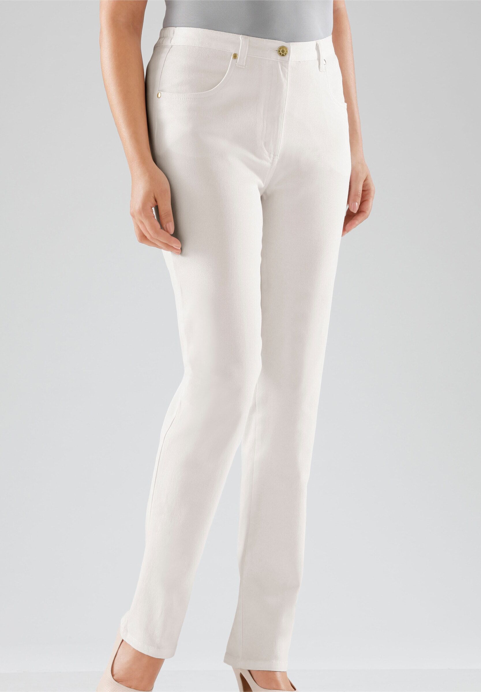 Bequeme Jeans WITT "Jeans Jeans mit abgerundeten Taschen", Damen, Gr. 46, N-Gr, weiß, Denim/Jeans;Twill, , Basic, gerade, Jeans Bequeme Jeans