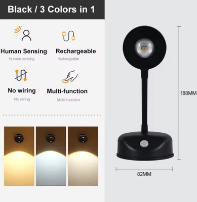 Uplift Curations USB Rechargeable Motion Sensor Wall Light Dimmable LED Picture Spotlight (3 Color Modes) black 2000mah