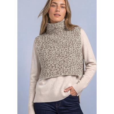 Pullunder STREET ONE, Damen, barley beige meliert, Strick, Obermaterial: 85% Polyester, 12% Polyacryl, 3% Elasthan, lässig geschnitten bauchfrei, Rundhals, Pullover Pullunder, Jacquard Kragen / Strickkragen mit Leo-Muster