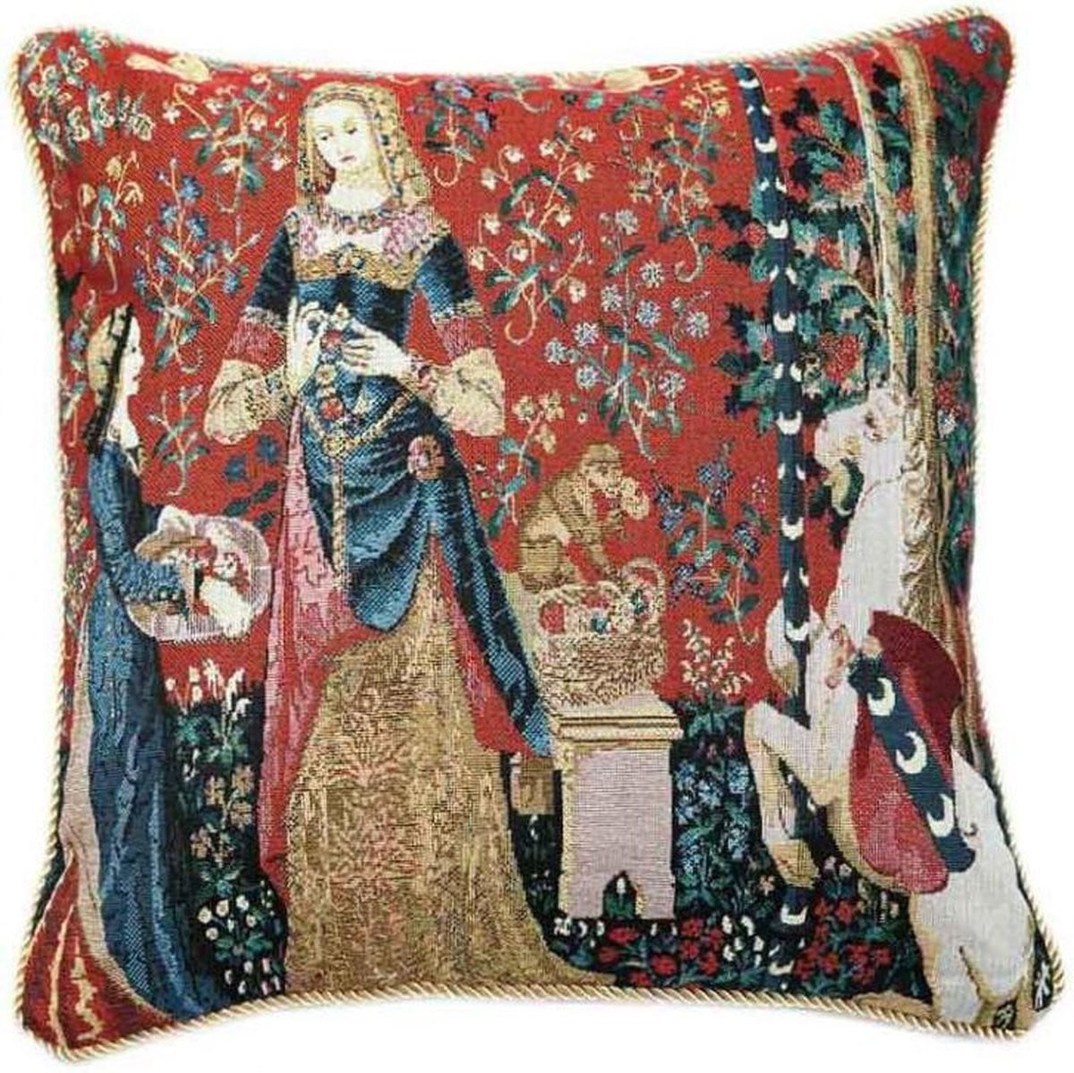 Signare Kunst kussenhoes Lady en Unicorn - Sense of Smell - 45 x 45 cm