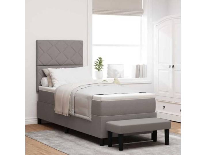 Stoffbezug verstellbares Kopfteil Boxspringbett Taupe 80 x 200 cm Boxspringbett mit Matratze verstellbares Kopfteil Taupe 80x200 cm Stoff Einzelbett mit Lattenrost