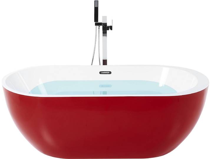 BELIANI Freistehende Badewanne Rot 160 x 75 cm aus glänzendem Sanitäracryl ovale Form Badezimmerzubehör Elegantes Modernes Design