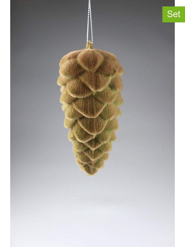 AM Design 2er-Set: Dekoanhänger "Zapfen" in Grün - (H)12 cm - onesize