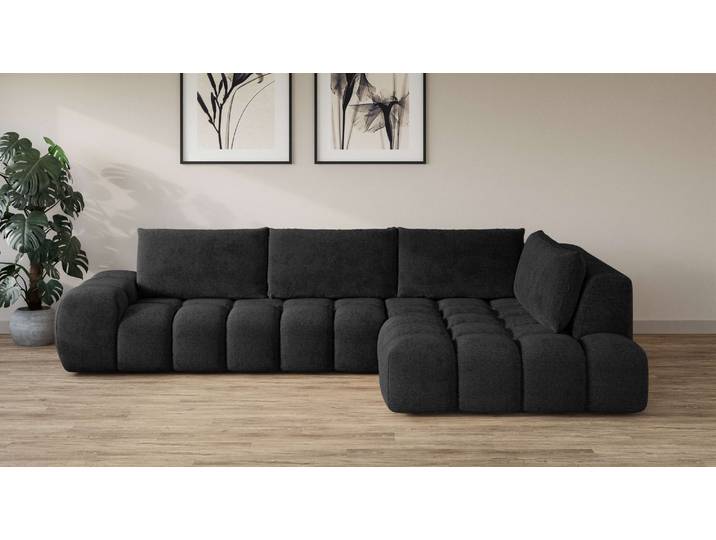 Ecksofa, 100% Polyester, Dunkelgrau, 296×176,5 cm, L-Form & Lose Rückenkissen, Modern, INOSIGN