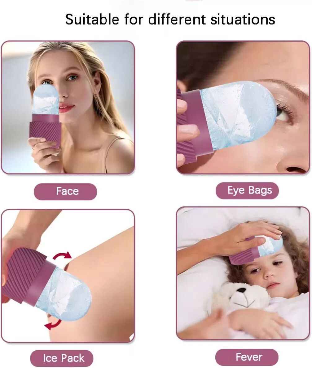 INF 2er-Pack Silikon-Gesichts-Eisform - Wiederverwendbarer Gesichts-Eisroller für Kühlung, Massage, Rötungsreduktion und Schwarz