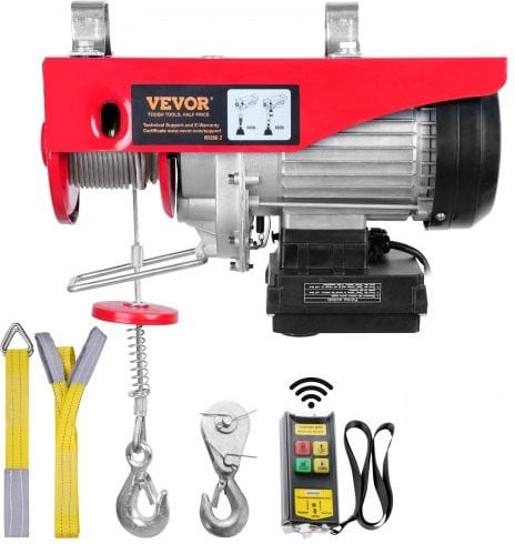 Vevor Elektrische lier met draadloze afstandsbediening, rood/zilver, 12 m kabelhoogte