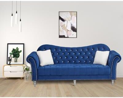 AMERROBIL Velvet Rolled Arm Chesterfield Sofa