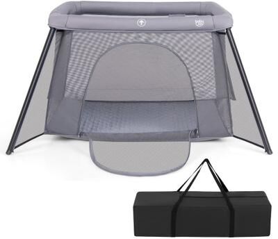Costway 2-in-1 Portable Baby Playpen with Safety Enclosure and Padded Mattress-Dark Gray