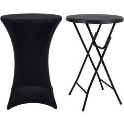 IvoQ Stehtisch Schwarz – Inklusive schwarzer Stretchhusse – Ø80 cm x 110 cm – Klappbar – Partytisch für Feier, Garten & Event