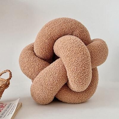 Lush Living Finds Single Standed Knotted Ball Pillow, Lamb Velvet Sofa Cushion, Bed Backrest khaki