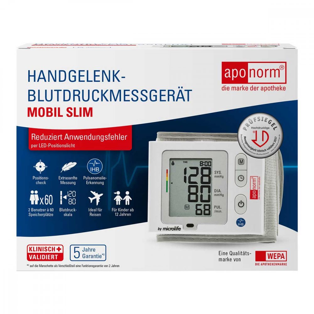 WEPA Apothekenbedarf GmbH & Co KG Aponorm Blutdruckmessgerät Mobil Slim Handgelenk 11548528