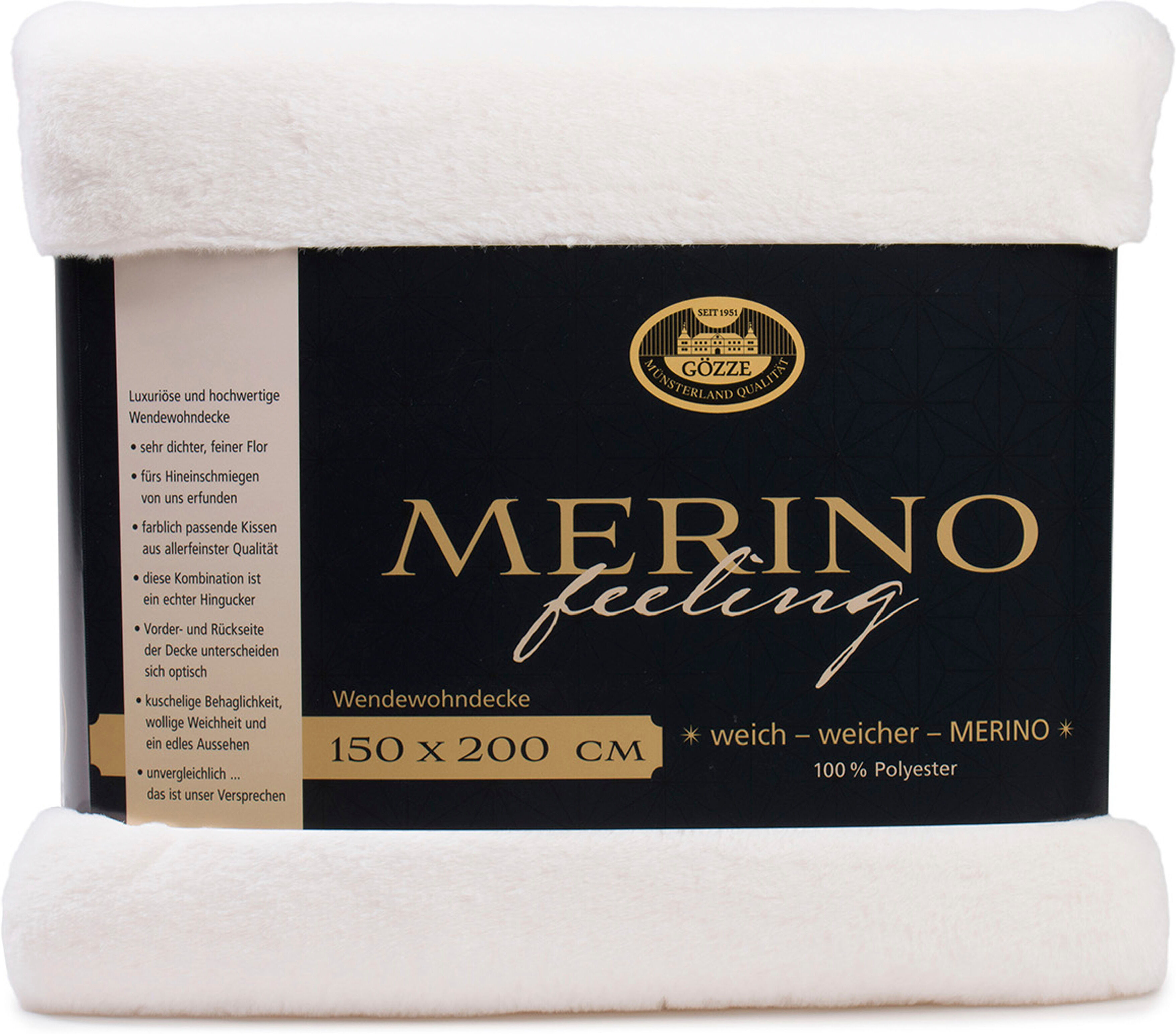 Wohndecke GÖZZE "Merino, kuschelig und weich", weiss (wollweiß), B:150cm L:200cm, Polyester, Wohndecken, Wohndecke, kuschelig weich wollweiß B/L: 150cm x 200cm