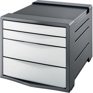 Esselte Schubladenbox 623959, VIVIDA, A4, 4 Fächer, Kunststoff, geschlossen, weiß / schwarz