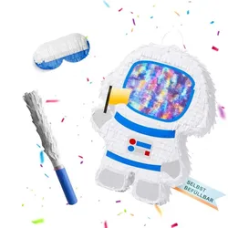 Relaxdays Pinata Set Astronaut mit Stab und Maske Weiß,Blau,Gelb