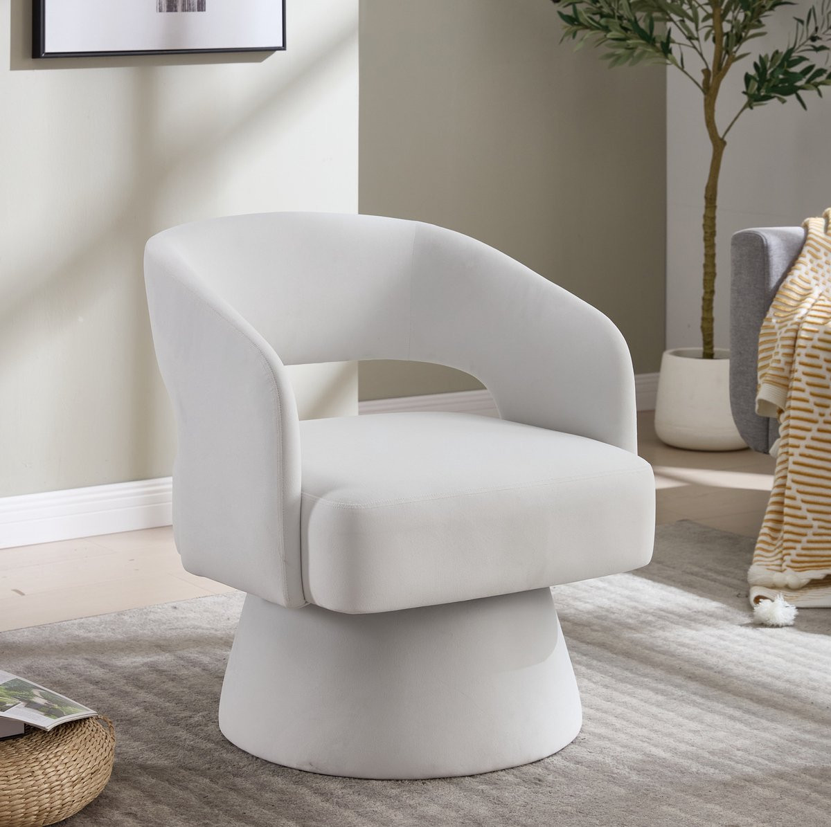 MODFU Fauteuil - Draaibaar - Velvet - Beige - Metaal