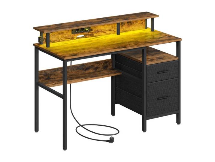 Bureau Gaming - Support Écran - 120x60x90 cm - Multiprise USB - Marron