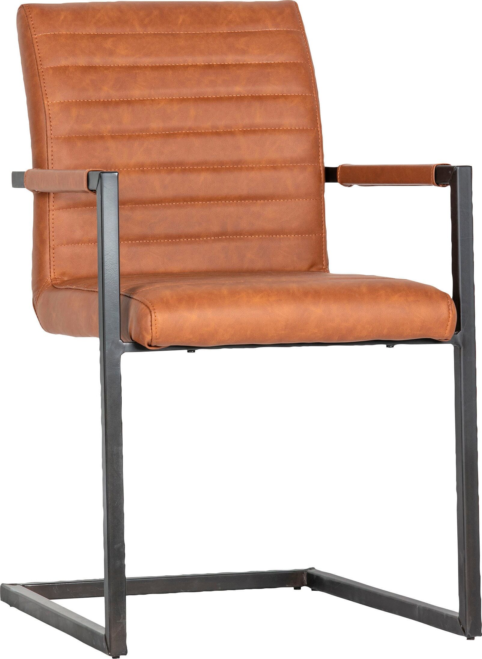 Esszimmerstuhl WOOOD "BASS", braun (cognac, schwarz), B:54cm H:87cm T:62cm, Stühle, Esszimmerstuhl, Freischwinger, Breite 54 cm cognac, schwarz B/H/T: 54cm x 87cm x 62cm, 2 Stk., Kunstleder