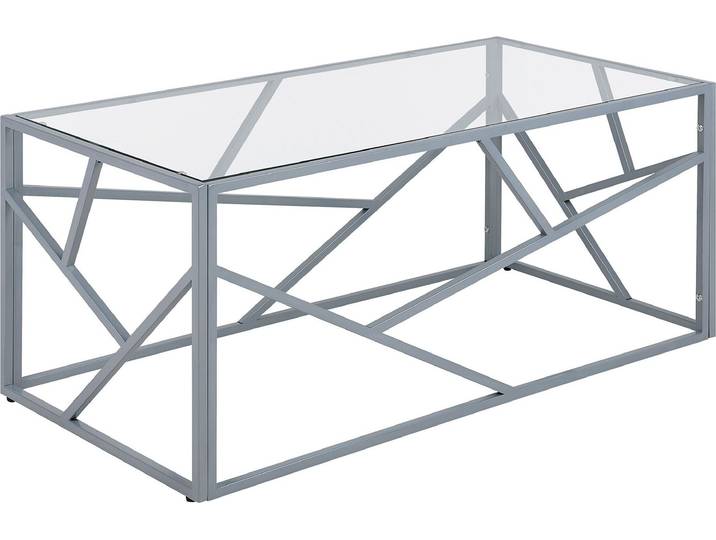 BELIANI Couchtisch Silber Transparent 50 x 100 cm Glastischplatte Metallgestell Glänzend Zusätzlichen Streben Rechteckig Modern