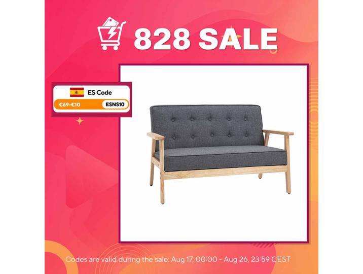 HOMCOM Canapé de 2 Plazas con Respaldo Cojines Acolchados Patas de Madera Antideslizantes Botones con Mechones 113x67x78 cm Gris