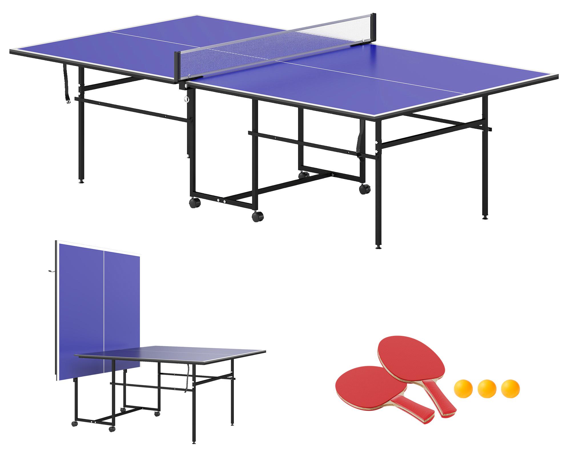 Tischtennisplatte, klappbar, mobil, 2 Schl?ger, 3 B?lle, Metallrahmen, 274x152,5x76 cm, Blau