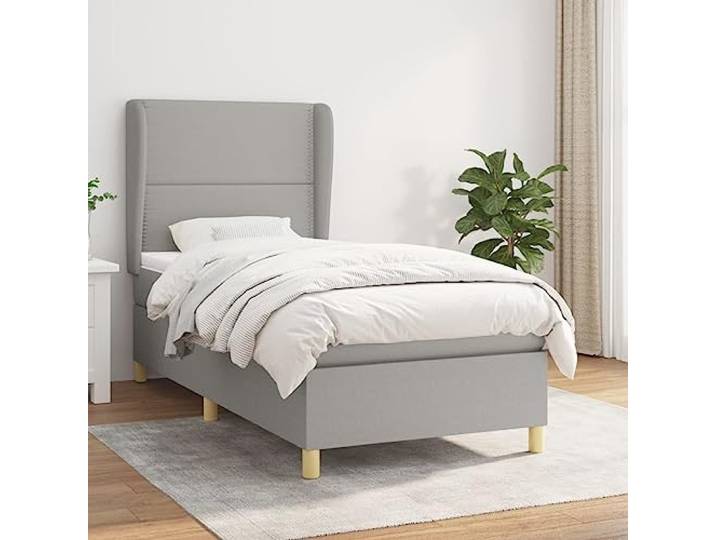 Strapazierfähiger Stoff Atmungsaktiv Höhenverstellbares Kopfteil 90x200 cm Boxspringbett mit Matratze Hellgrau 90x200 cm Stoff Bett mit Kopfteil Taschenfederkern Topper Komplettset