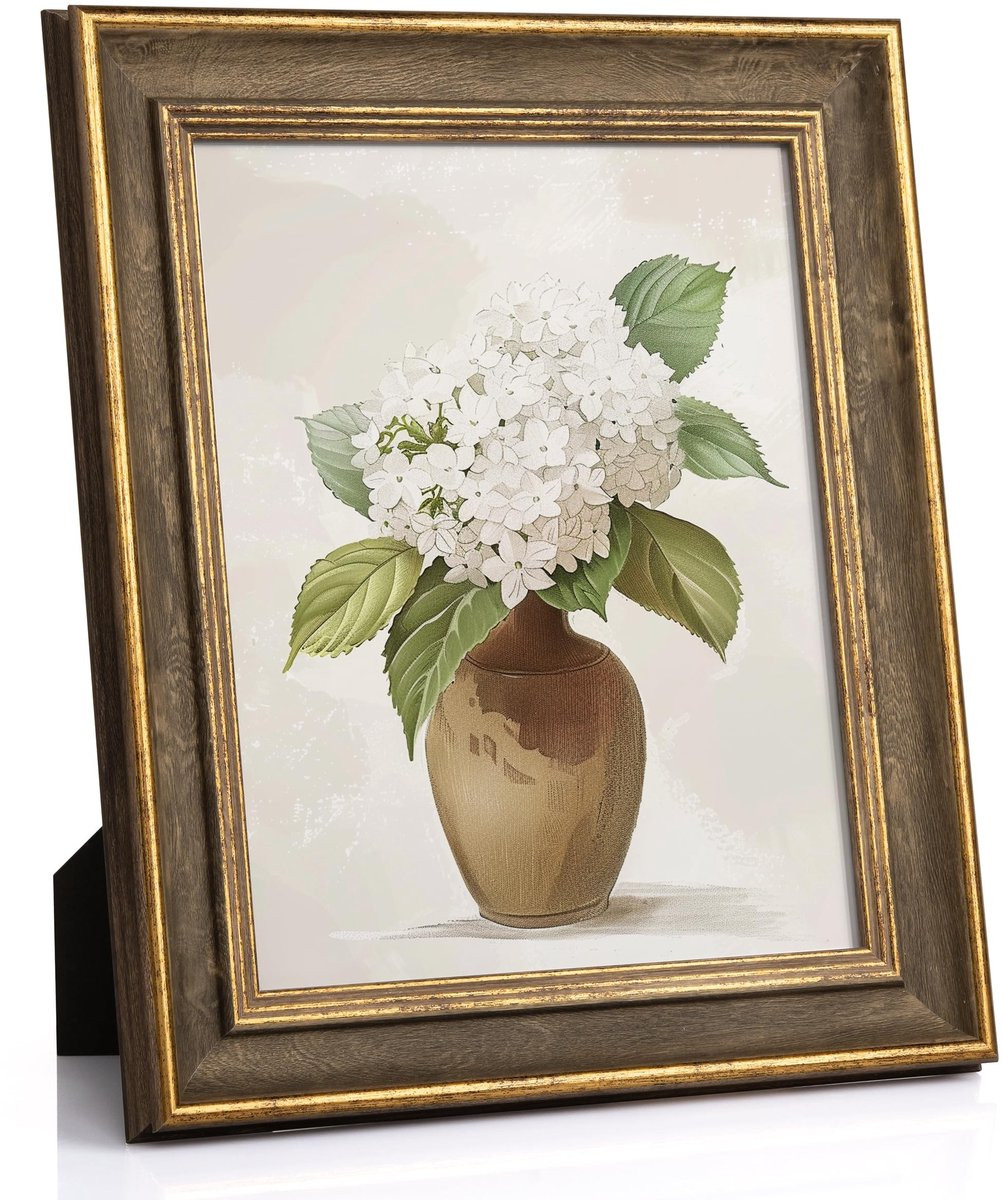 Dailygoods Afuly Vintage Fotolijst 8x10 inch, Houten Fotolijst Goud, Antiek Retro Design voor Bureau of Wand