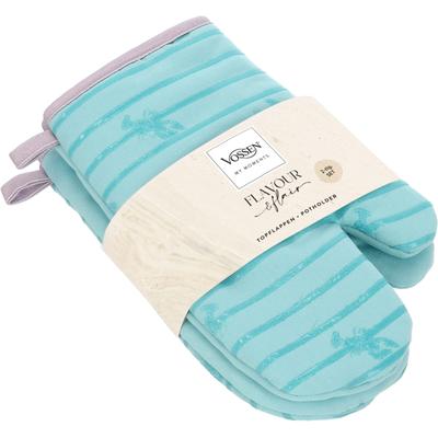 Topfhandschuhe VOSSEN "Scandi Cook", blau (dreamy blau), B:18cm L:28cm, Obermaterial: 100% Baumwolle, Topflappen, mit Silikonbeschichtung im Lobster-Design, Hitzebeständig bis 250