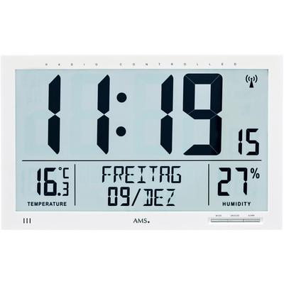 Funkwanduhr AMS "F5887", weiß, Wanduhren, B/H/L: 37cm x 3cm x 23cm, Quarzuhr,mit Alarm,Wohnzimmer,Esszimmer,Küche,Arbeitszimmer,Flur