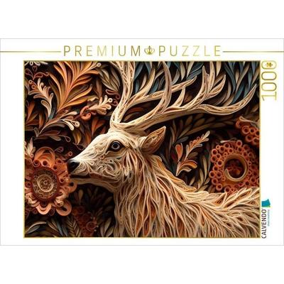 CALVENDO Puzzle Hirsch mit Geweih in Quilling Technik | 1000 Teile Lege-Größe 64 × 48 cm Foto-Puzzle für glückliche Stunden